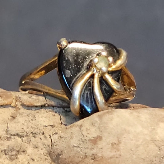 Vintage Wrapped Black Heart Brass Ring Jewelry