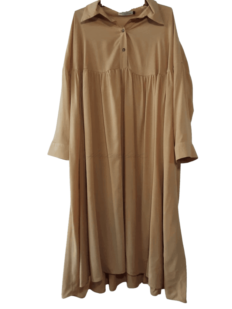Long Sleeve Henley Gathered Dress Pockets Goldenrod