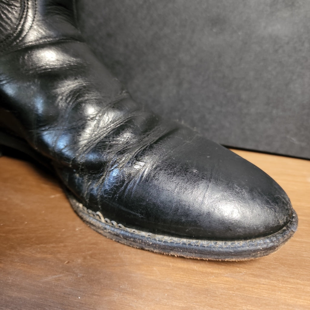 Worn Justin Black Roper Boots M 9 | W 10 Vintage Western Boot
