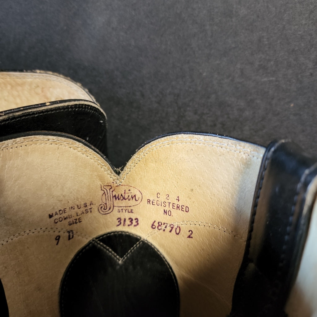 Worn Justin Black Roper Boots M 9 | W 10 Vintage Western Boot