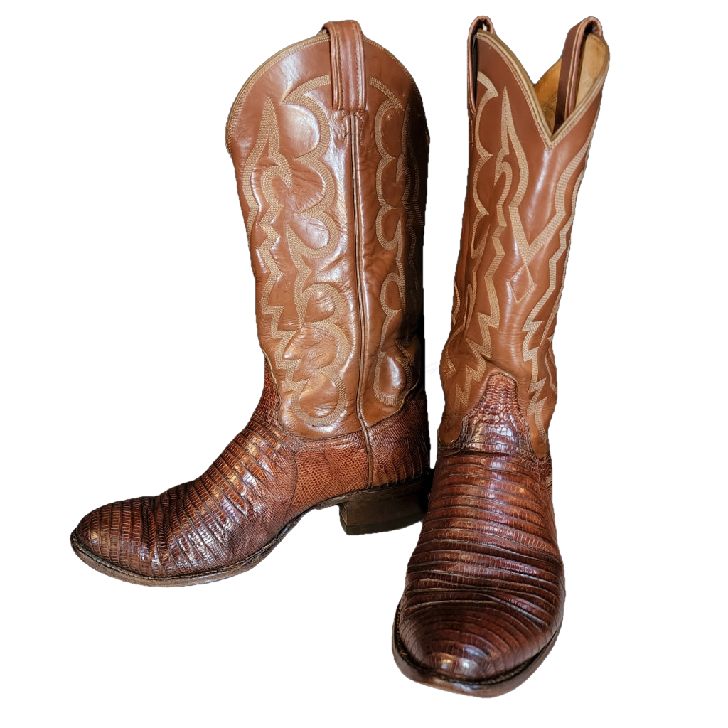 XX Dark Cognac Teju Lizard Foot Tony Lama Western Boots M 8.5 W 10