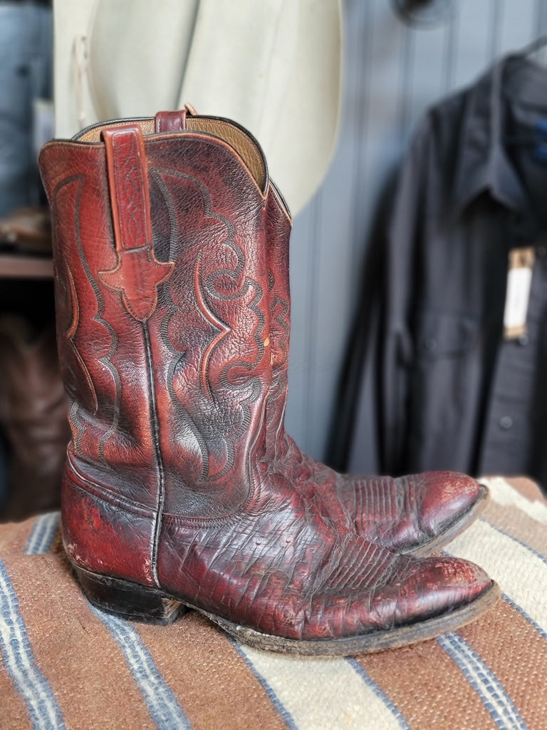 Xx Vintage Black Cherry Clint Heirloom Lucchese Western Boots M 9.5 11 Boot